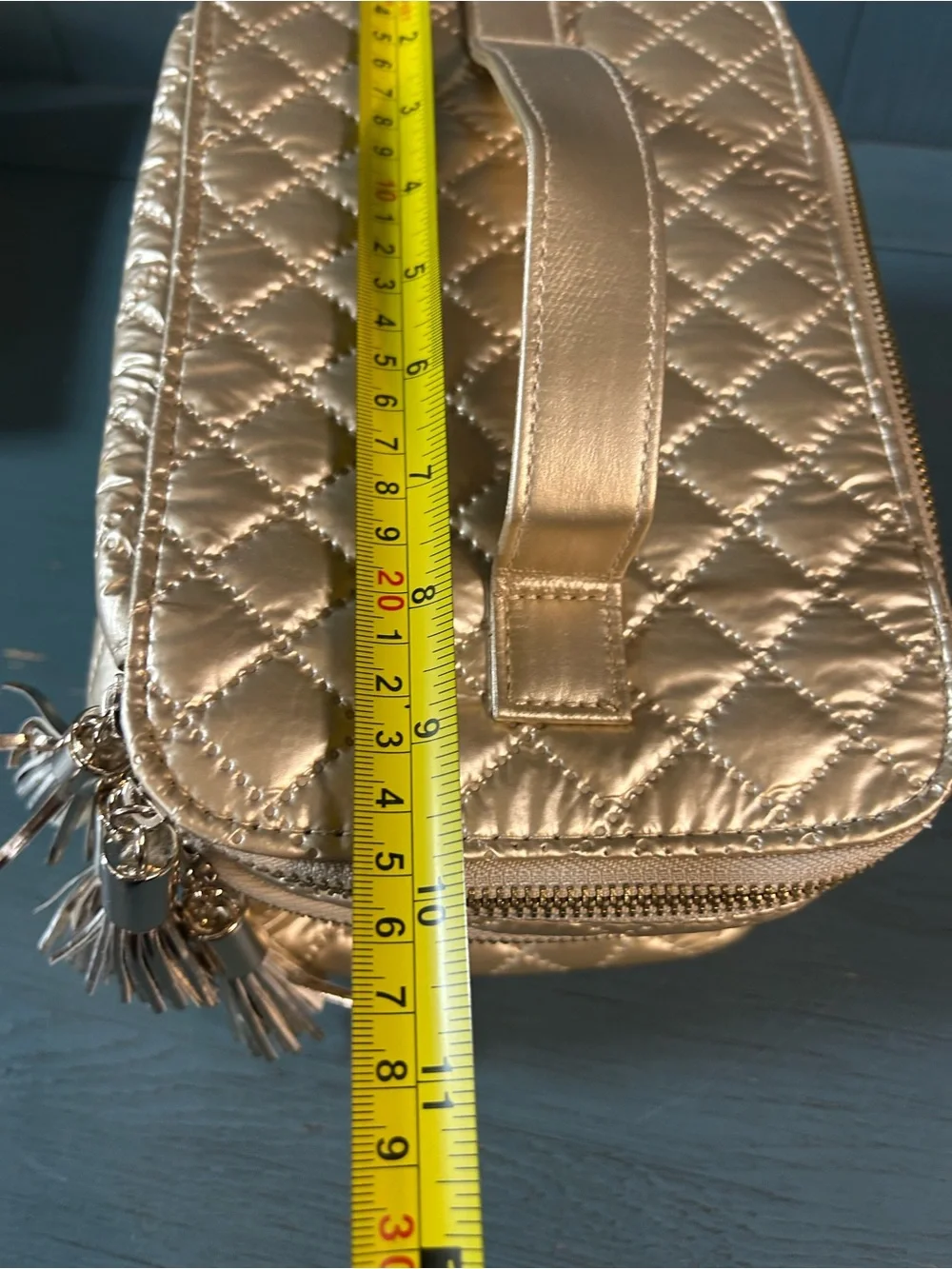 Tartan + Twine Quilted Metallic Cosmetic Train Case - Gold | Double Zipper